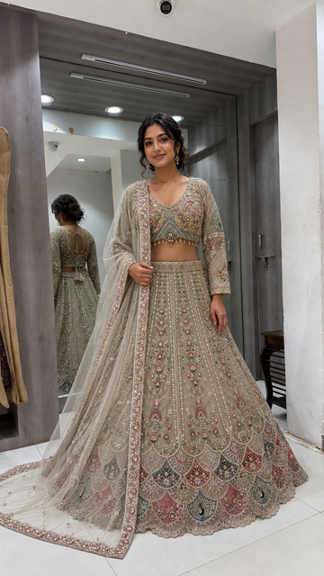 Warm Champagne Beige Crop Top Lehenga