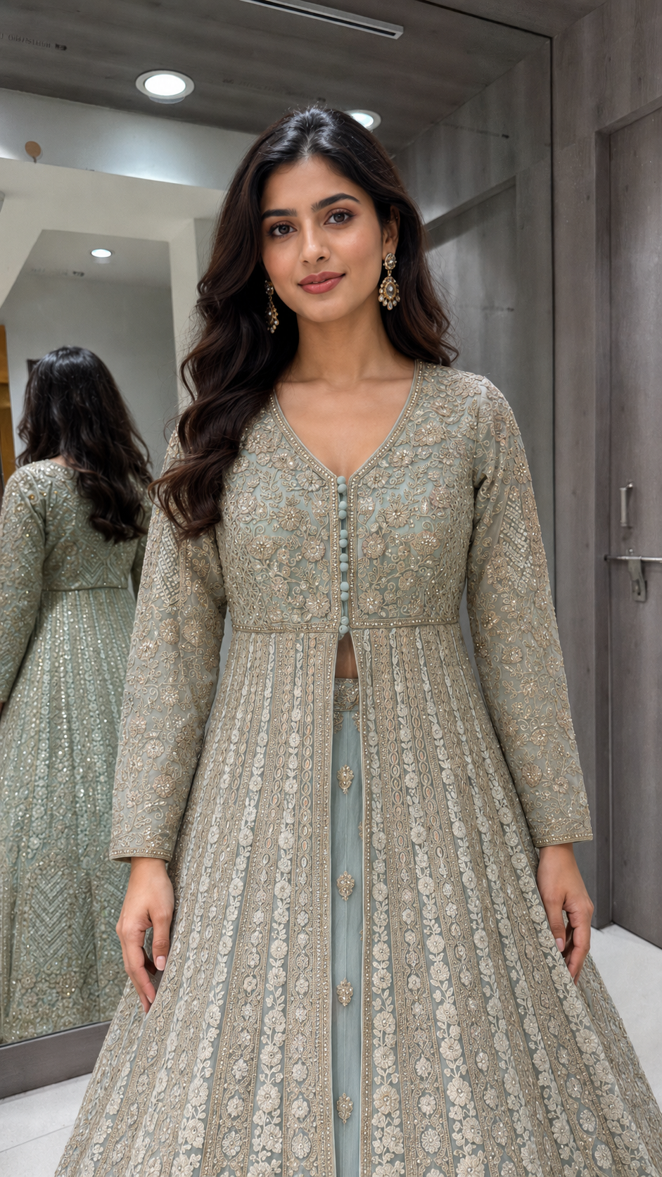 Mint Blue Long Koti Sharara