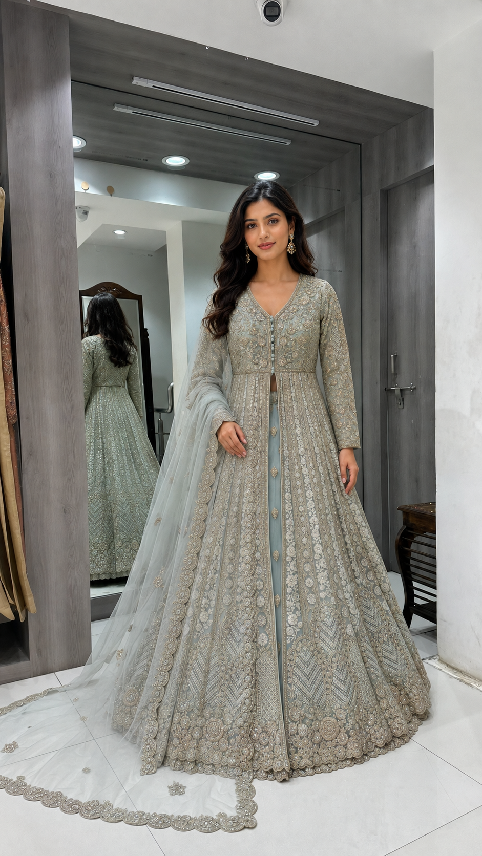 Mint Blue Long Koti Sharara