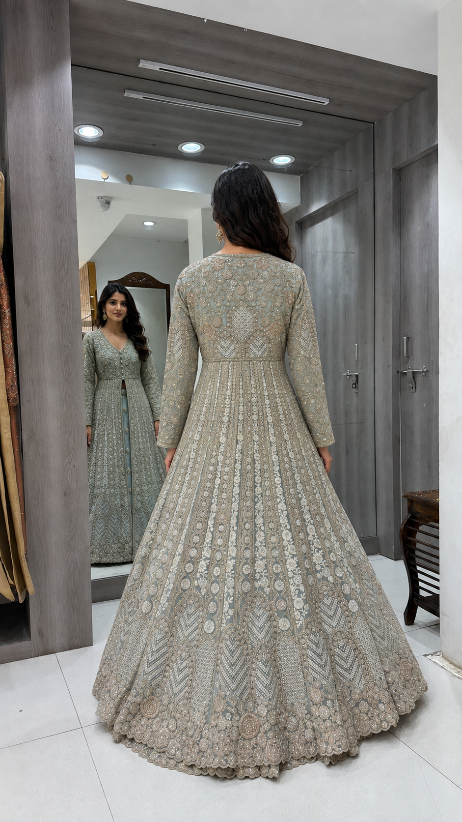 Mint Blue Long Koti Sharara