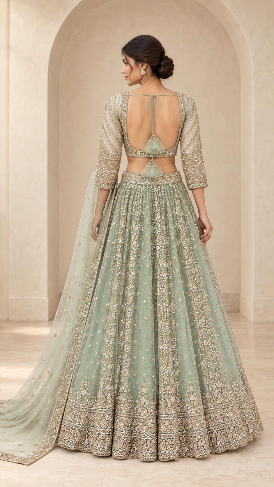 Mint Sage Crop Top Lehenga