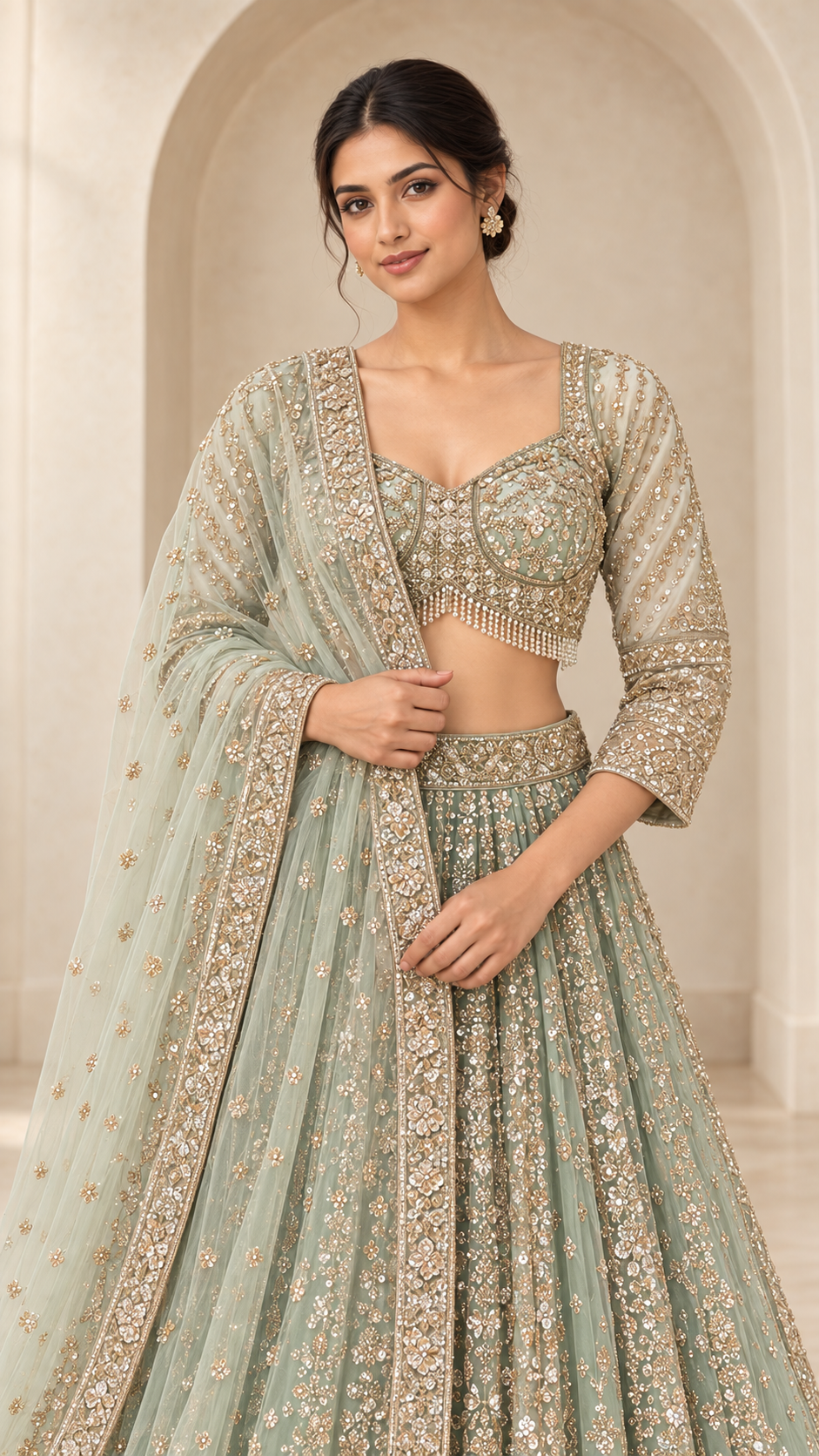 Mint Sage Crop Top Lehenga