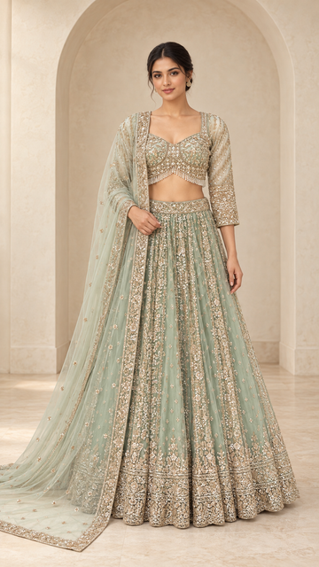 Mint Sage Crop Top Lehenga