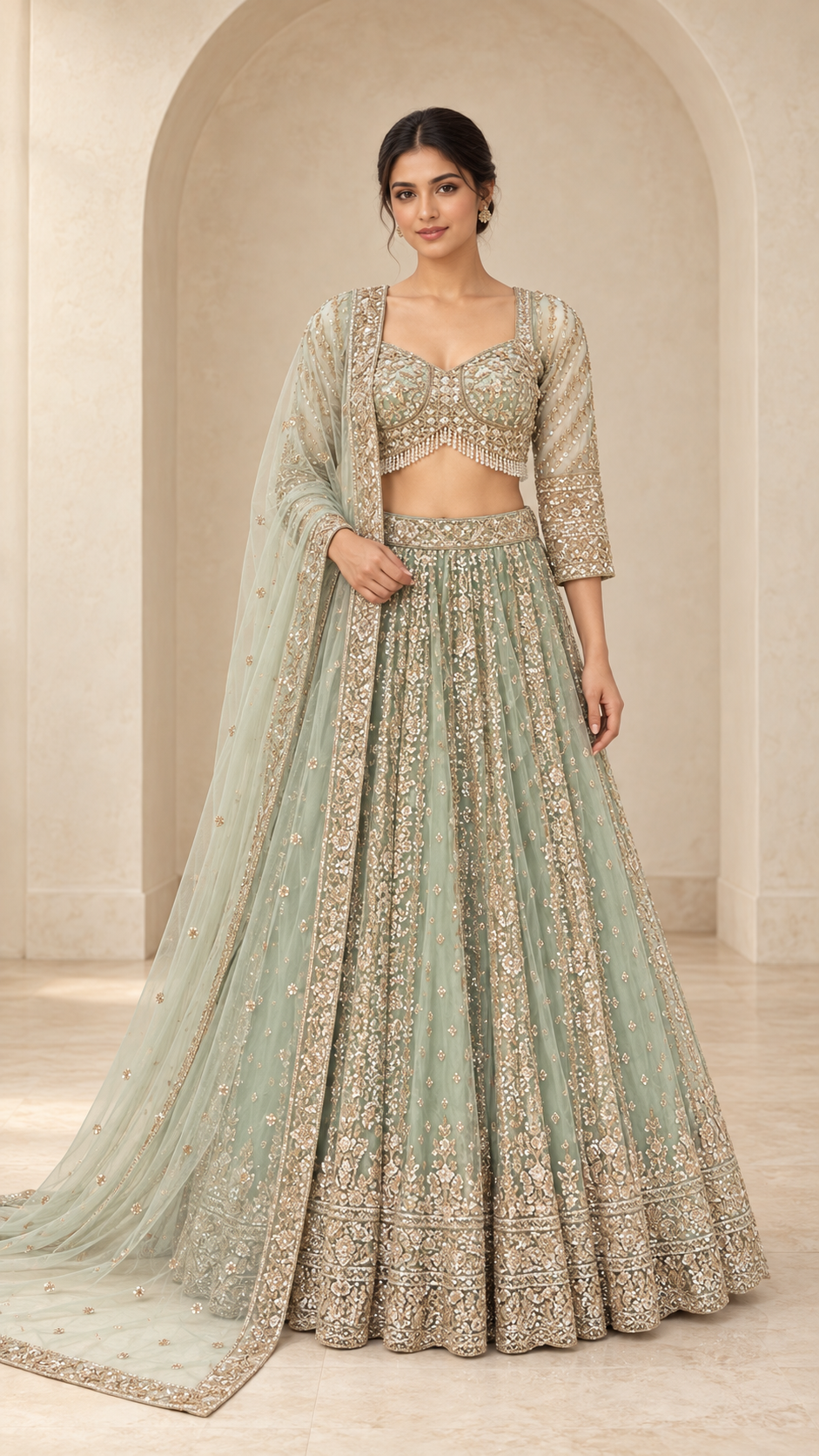 Mint Sage Crop Top Lehenga